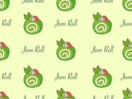 jam roll cartoon character seamless pattern on green background. vector