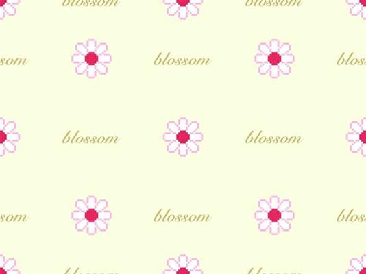 Flower cartoon character seamless pattern on yellow background.Pixel style