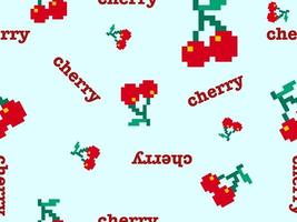 cherry cartoon character seamless pattern on blue background.pixel style vector