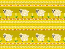 sheep cartoon character seamless pattern on yellow background vector