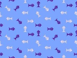 Fishbone cartoon character seamless pattern on blue background. vector