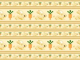 Rabbit and carrot cartoon character seamless pattern on yellow background.Pixel style vector