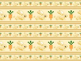 Rabbit and carrot cartoon character seamless pattern on yellow background.Pixel style vector