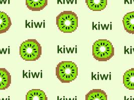 Kiwi cartoon character seamless pattern on green background.Pixel style vector