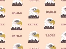 Eagle cartoon character seamless pattern on orange background.Pixel style vector