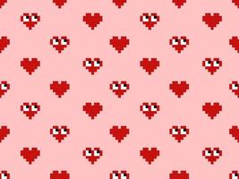 Heart cartoon character seamless pattern on pink background.Pixel style vector