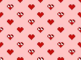 Heart cartoon character seamless pattern on pink background.Pixel style vector