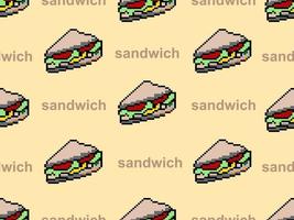 Sandwich cartoon character seamless pattern on orange background.Pixel style vector