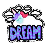 Unicorn with sleep lettering patch vector