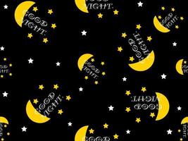 moon and stars cartoon character seamless pattern on black background vector