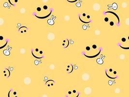 Smile cartoon character seamless pattern on yellow background vector