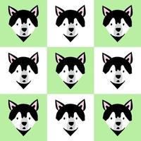 Siberian dog head cartoon character on green background. vector