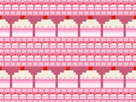 Cake cartoon character seamless pattern on pink background.Pixel style vector