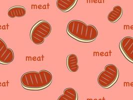 Meat cartoon character seamless pattern on red background vector