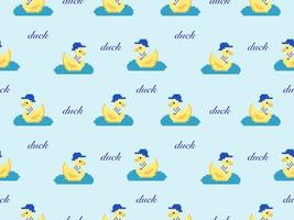 Duck cartoon character seamless pattern on blue background.Pixel style vector