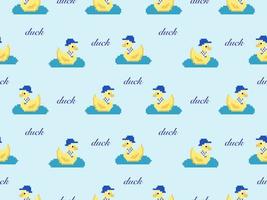 Duck cartoon character seamless pattern on blue background.Pixel style vector