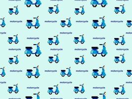 Motorcycle cartoon character seamless pattern on blue background.Pixel style vector