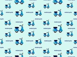 Motorcycle cartoon character seamless pattern on blue background.Pixel style vector