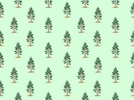 Tree cartoon character seamless pattern on green background.Pixel style vector