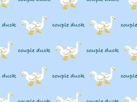 Duck cartoon character seamless pattern on blue background.Pixel style vector