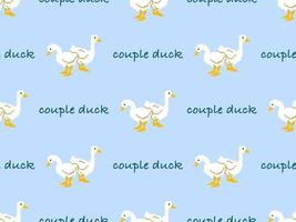 Duck cartoon character seamless pattern on blue background.Pixel style vector