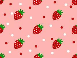 Strawberry cartoon character seamless pattern on red background. vector