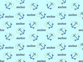 Anchor cartoon character seamless pattern on blue background.Pixel style vector