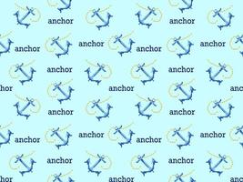 Anchor cartoon character seamless pattern on blue background.Pixel style vector