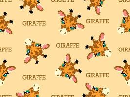 Giraffe cartoon character seamless pattern on yellow background.Pixel style vector