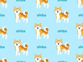 shiba cartoon character seamless pattern on blue background.Pixel style vector