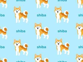 shiba cartoon character seamless pattern on blue background.Pixel style vector