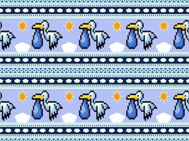 personaje de dibujos animados de aves de patrones sin fisuras sobre fondo azul.estilo de píxel vector