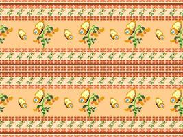 Butterfly and flower cartoon character seamless pattern on orange background.Pixel style vector