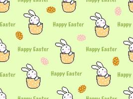 Rabbit cartoon character seamless pattern on green background.Pixel style , Easter day vector