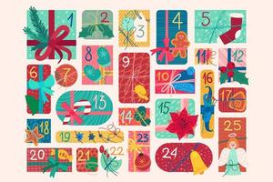 December festive advent calendar flat vector illustration