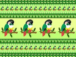 parrot cartoon character seamless pattern on green background vector