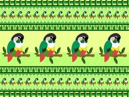 parrot cartoon character seamless pattern on green background vector