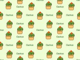 Cactus cartoon character seamless pattern on green background.Pixel style vector