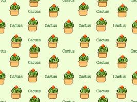 Cactus cartoon character seamless pattern on green background.Pixel style vector