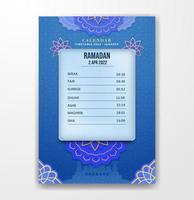 Realistic ramadan prayer times and imsak calendar template vector