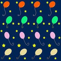 Globos multicolores y patrón de estrellas sobre fondo azul. vector