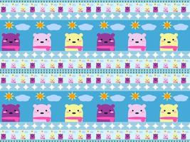 multicolored bear cartoon character pattern on blue background vector
