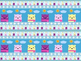 multicolored bear cartoon character pattern on blue background vector