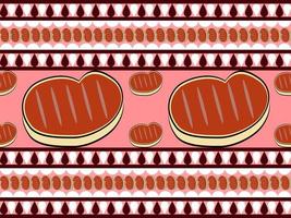 Meat cartoon character seamless pattern on red background vector