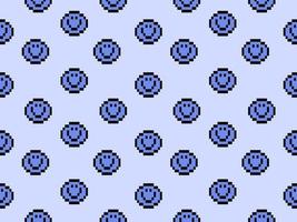 Smile cartoon character seamless pattern on blue background.Pixel style vector