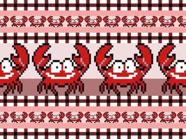 Crab cartoon character seamless pattern on pink background.Pixel style vector