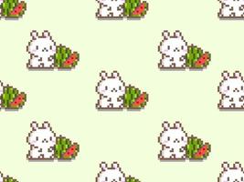 Rabbit cartoon character seamless pattern on green background.Pixel style vector