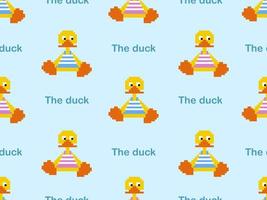 duck cartoon character seamless pattern on blue background.Pixel style vector