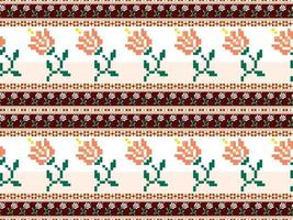 Flower cartoon character seamless pattern on orange background.Pixel style vector