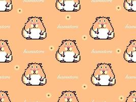 Hamster cartoon character seamless pattern on brown background.Pixel style vector